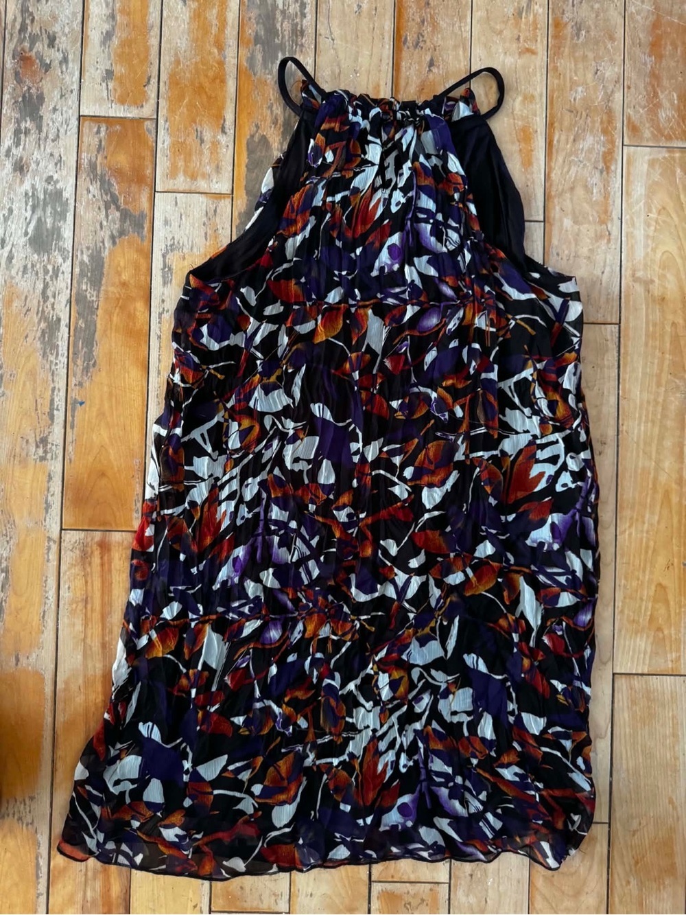 George XL Boho Abstract Floral Plissé Pleated Halter Whimsical Cocktail Party - Picture 3 of 4